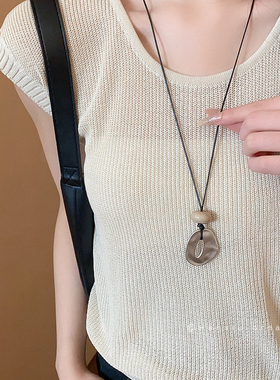 partyme手工设计感不规则哑光缕空椭圆抽拉式项链时尚颈链锁骨链
