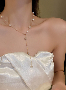 简约长款珍珠项链锁骨链Y型