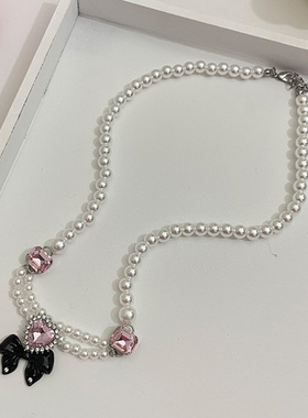 轻奢公主风粉钻爱心珍珠蝴蝶结