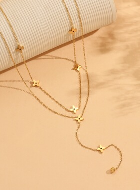 partyme手工双层项链女百搭叠戴吊坠锁骨链个性颈链甜酷长款气质