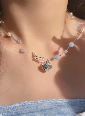 海星贝壳珍珠项链女温柔甜美珍珠贝壳海星多层叠戴锁骨链女颈链