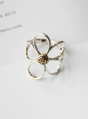 网红明星同款花朵镂空开口戒指