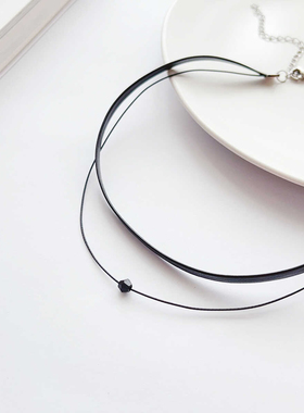 partyme手工简约百搭甜酷黑色双层叠戴短款锁骨链配饰项链女网红