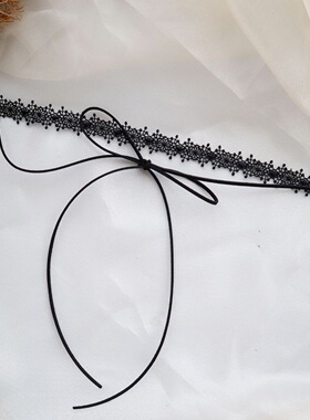 网红甜酷风项链女蝴蝶结仙女黑色蕾丝系带颈带Choker叠带锁骨链