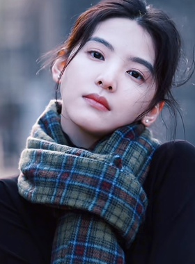 章若楠同款冬季软糯保暖显白绿色格子围巾女冬季百搭学生情侣围脖