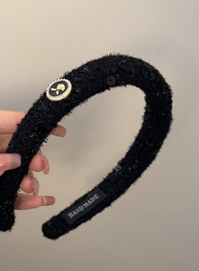 Partyme手工复古法式黑色水钻丝绒高颅顶发箍海绵头饰发箍小香风