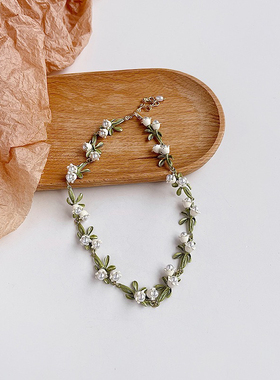 法式复古铃兰花仿珍珠项链小众颈链choker锁骨链轻奢小众生日礼物