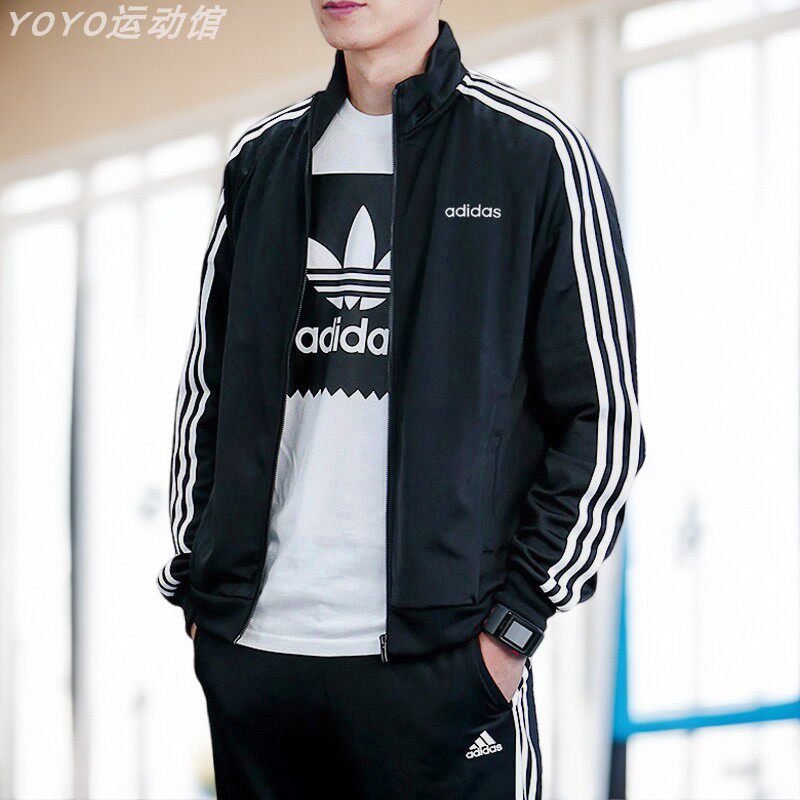 Adidas阿迪达斯立领外套春季运动复古条纹韩国男女款黑韩版DQ3070,淘宝优惠券,粉丝福利购,淘宝优惠卷