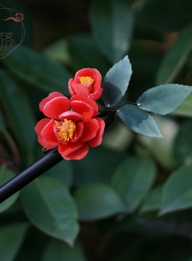 山茶花发簪热缩花簪古风发饰
