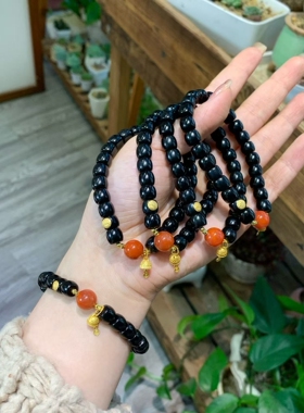 原创天然和田玉墨玉老型手链尺寸7.8mm出圈极优雅