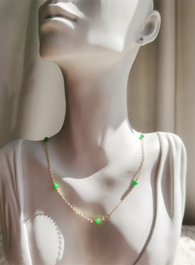 彩色宝石红宝石项链女糖果碧玺长链南红锁骨链白水晶颈饰礼物定制