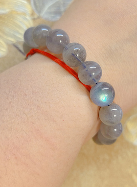 【BW宝石】天然冰种灰月光拉长石手串，12.4mm强光全蓝光月光石