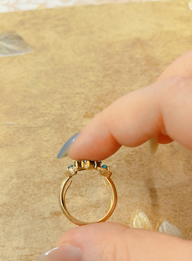 【BW古董】手工精镶绿松石珍珠戒指，弹性指围13-18