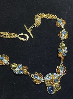 【BW中古】非常有名的法产品牌Taratata水晶镶钻宝石OT扣项链