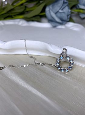 【BW宝石】淡蓝色月光石甜甜圈项链，925银镶带证书