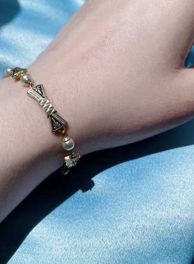 【BW中古】中古大马士革西班牙产金雕配珍珠手链