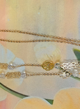 【中古】轻奢感十足的浓金配水晶毛衣链或者双圈项链，单圈40cm