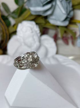 【BW中古】中古老银活口戒，花朵款设计