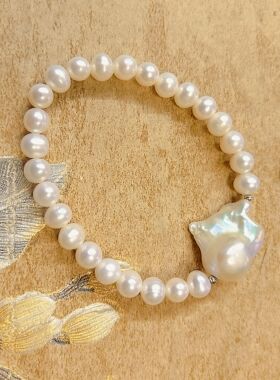 【BW珍珠】纯手工制作巴洛克珍珠搭配小灯泡爱迪生珍珠手串7mm