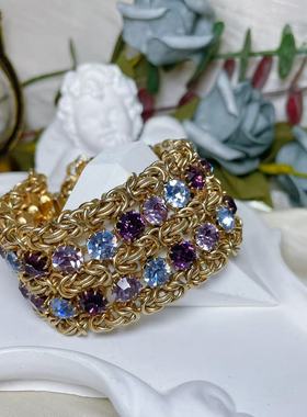 【BW中古】法产浓金紫色炫彩莱茵石豪镶手链