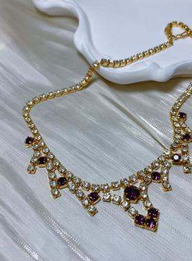 【BW中古】老捷克镶钻紫色水晶莱茵石项链