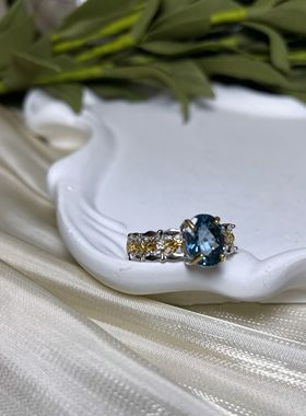 【BW宝石】伦敦蓝托帕石镶嵌款戒指，底托活口带证书