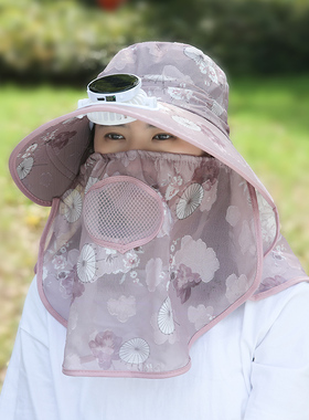 女夏季大檐太阳能数显充电风扇帽