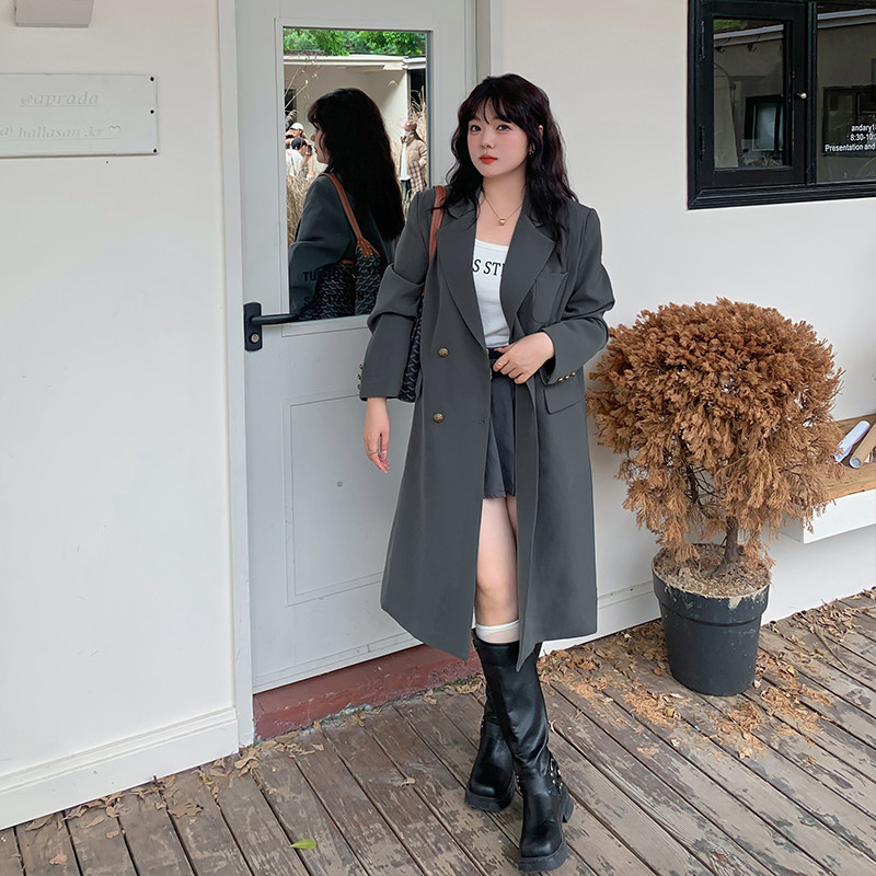 胖MM大码女装秋冬过膝中长款大衣宽松显瘦长西装风衣外套20531,淘宝优惠券,粉丝福利购,淘宝优惠卷