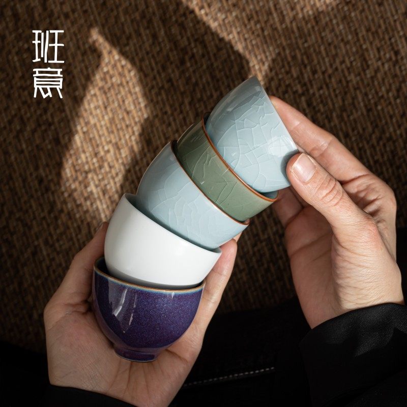 五大名窑品茗杯功夫陶瓷茶具套装茶杯主人杯汝窑开片建盏小杯子_虎窝淘