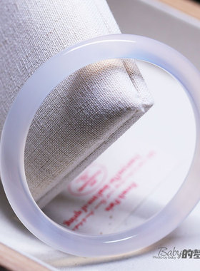 纯天然玛瑙手镯白月光玉镯女款冰种玉髓高冰透荔枝冻原色（宽7-8