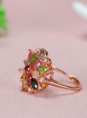 女天然碧玺戒指开口设计