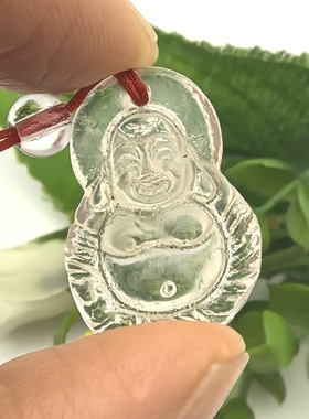 天然白水晶弥勒佛吊坠挂坠项链坠男女款招财纳福饰品礼物A30