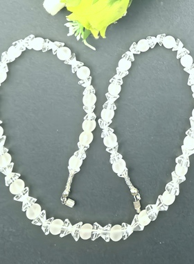 天然磨砂白水晶圆珠+刻面锥形项链锁骨链女款饰品一物一图A38