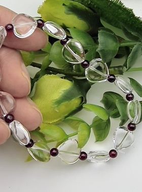 10A天然白水晶心形+石榴石手链手串设计款女小众增进健康A35