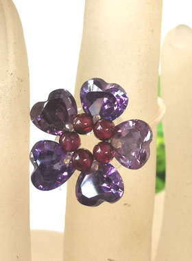 正品清仓~收藏精品紫色锆石+石榴石吉祥女款水晶戒指A13