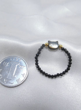 小猫头松紧戒指鲽贝贝壳指环可爱