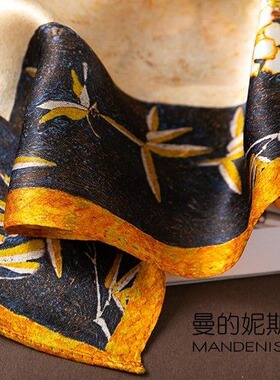 油画质感真丝小方巾丝巾装饰