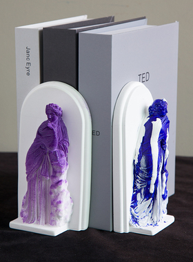 手绘幻彩蓝紫色罗马雕塑艺术书挡