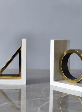 金属大理石几何书靠书立书档摆件北欧轻奢创意桌面样板房书房装i.