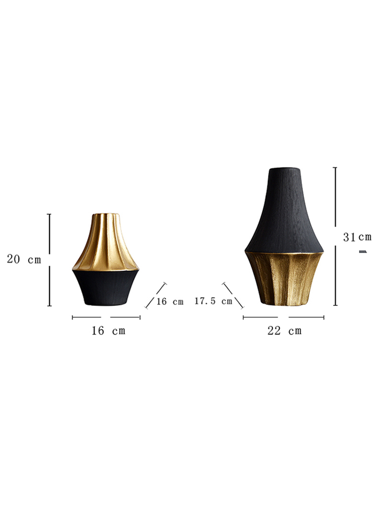 几何黑色金色陶瓷花瓶花器意式极简摆件艺术高档轻奢酒店玄关装饰-图1