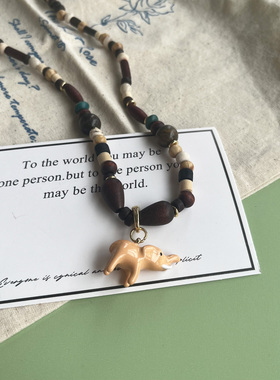 ins风高版本棕色撞色串珠项链