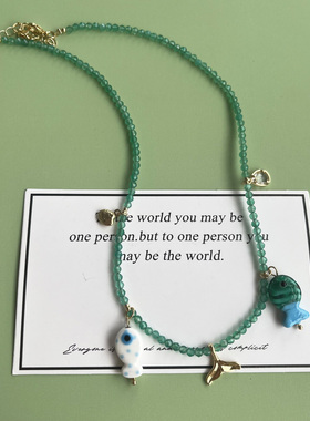 果冻海小鱼绿色串珠项链