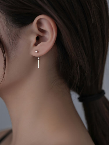 通体S999足银纯银方块耳线女款设计感高级轻奢小众简约韩版养耳洞 - 图1