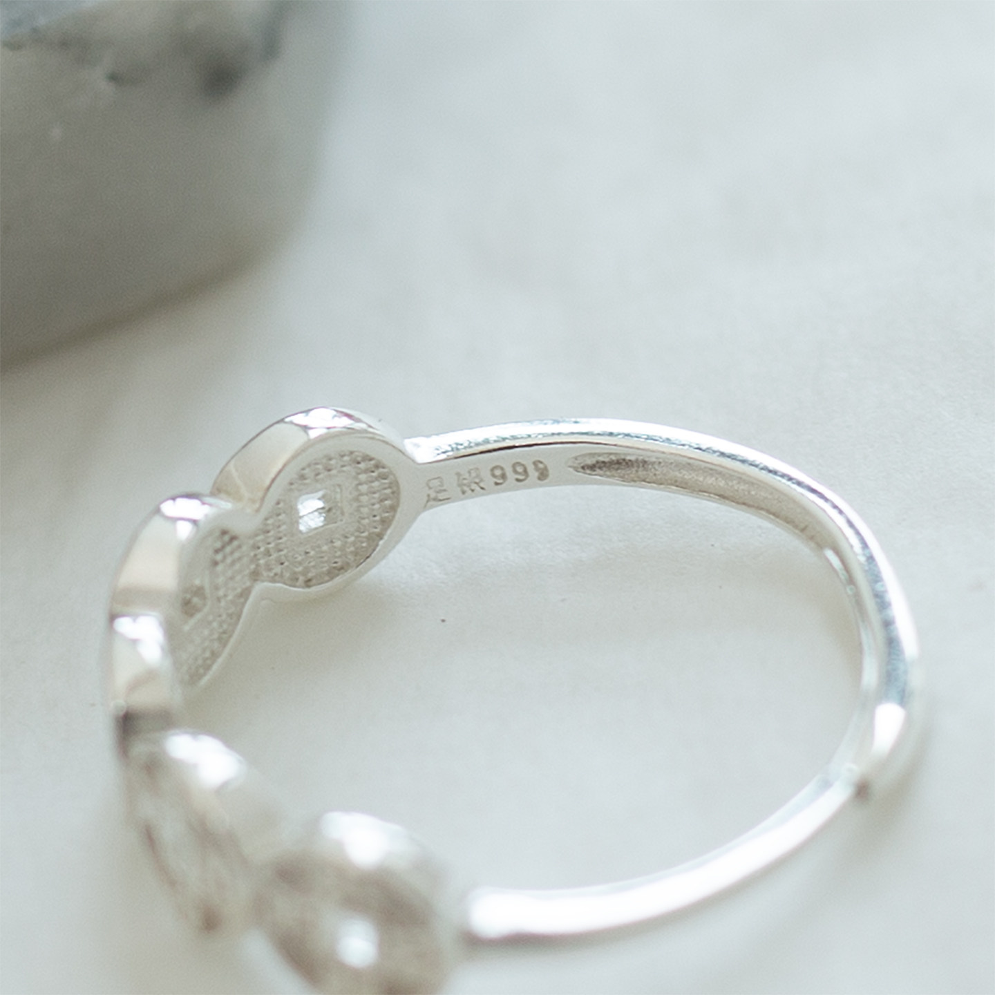 All-over S999 solid silver sterling silver coin ring