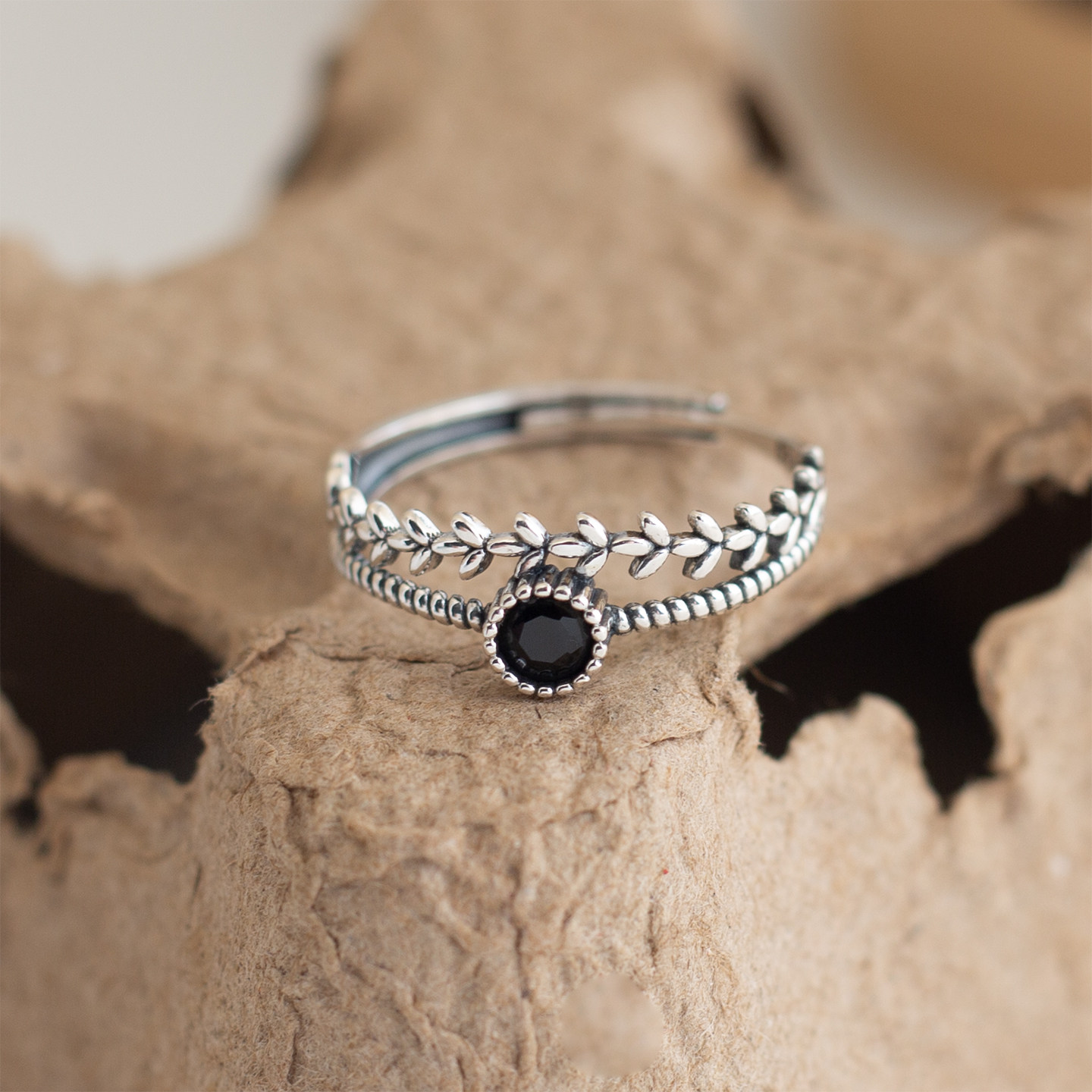 S925 sterling silver black agate double layer wheat ear ring