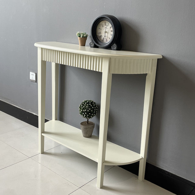 Cream style pastoral white porch table partition table solid wood black double-layer semi-round table storage table
