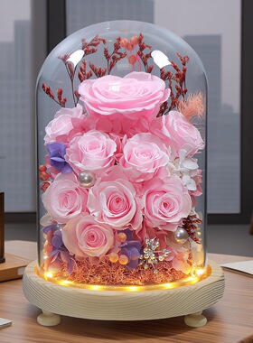 9朵玫瑰永生花摆件520情人节真花束礼盒家居玄关九紫离火装饰礼品