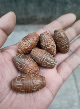 战汉古珠，和田玉祥云纹，平步青云，玉珠，隔珠，单珠3-1.6厘米