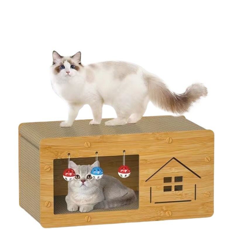 猫抓板猫窝一体耐磨不掉屑猫房子带铃铛双层猫屋加厚木质四季通用,淘宝优惠券,粉丝福利购,淘宝优惠卷