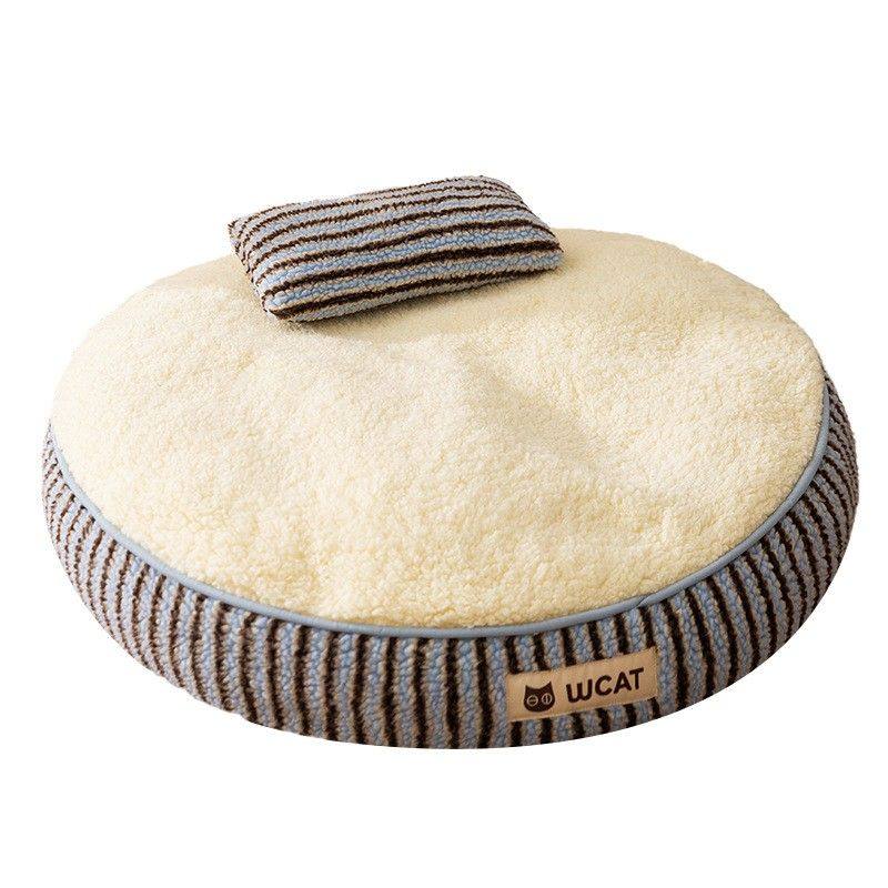 跨境简约撞色条纹软面包厚垫猫窝狗窝靠枕护颈狗床猫床秋冬宠物窝,淘宝优惠券,粉丝福利购,淘宝优惠卷